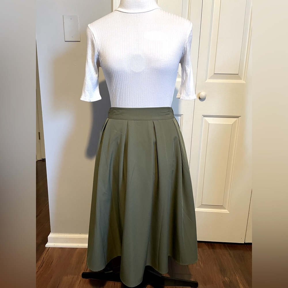 Army Green Pleated Skirt